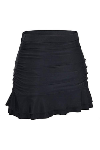 Calzón tipo falda de baño, con diseño fruncido y cintura alta